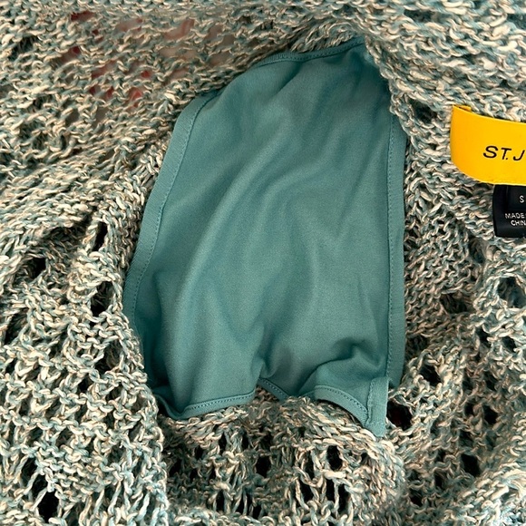 St. John Crochet Knit Open Front Cardigan Pale Blue Sz Small Coastal Grandma - Picture 10 of 14